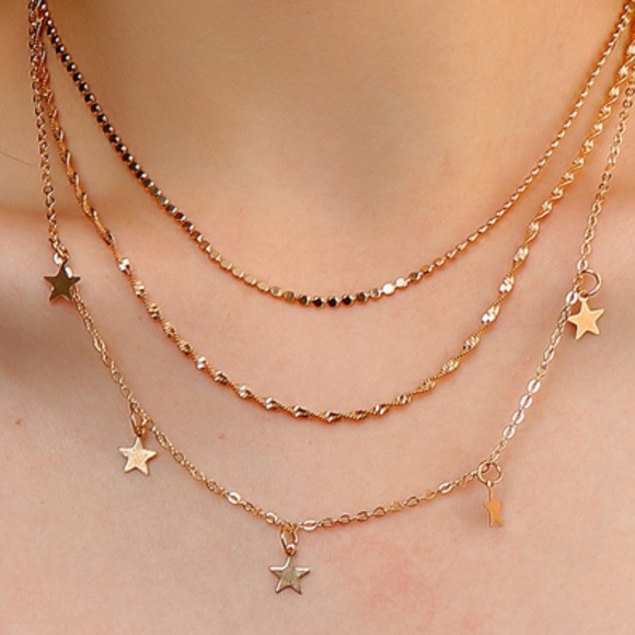 Fashion Jewelry Jewelry - 🆕 Goldtone Layered Star Design 3 Chain Necklace